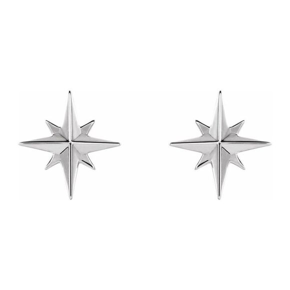 Sterling Silver North Star Post Earrings, 9.5mm (3/8 Inch) - Picture 2 of 4